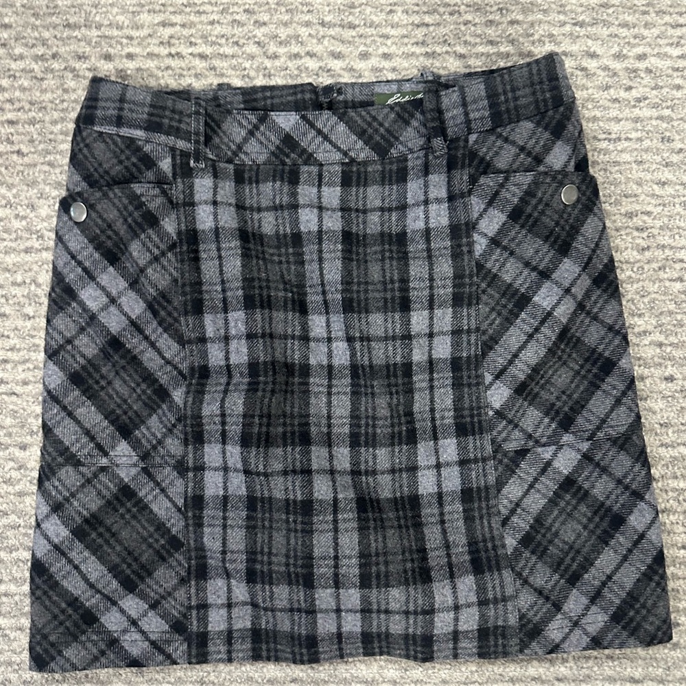 Eddie Bauer Black/Gray Plaid Wool Mini Skirt